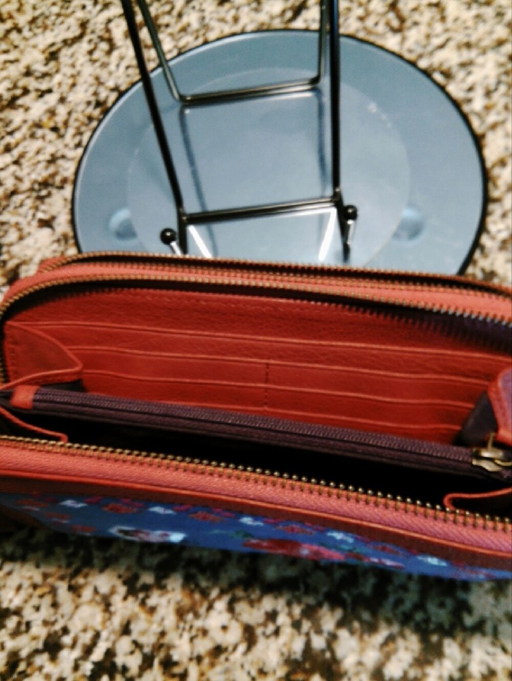 Sharif Double Zip Embroidered Wallet Leather Trim Floral Butterfly Tassel. EUC. - Picture 5 of 5